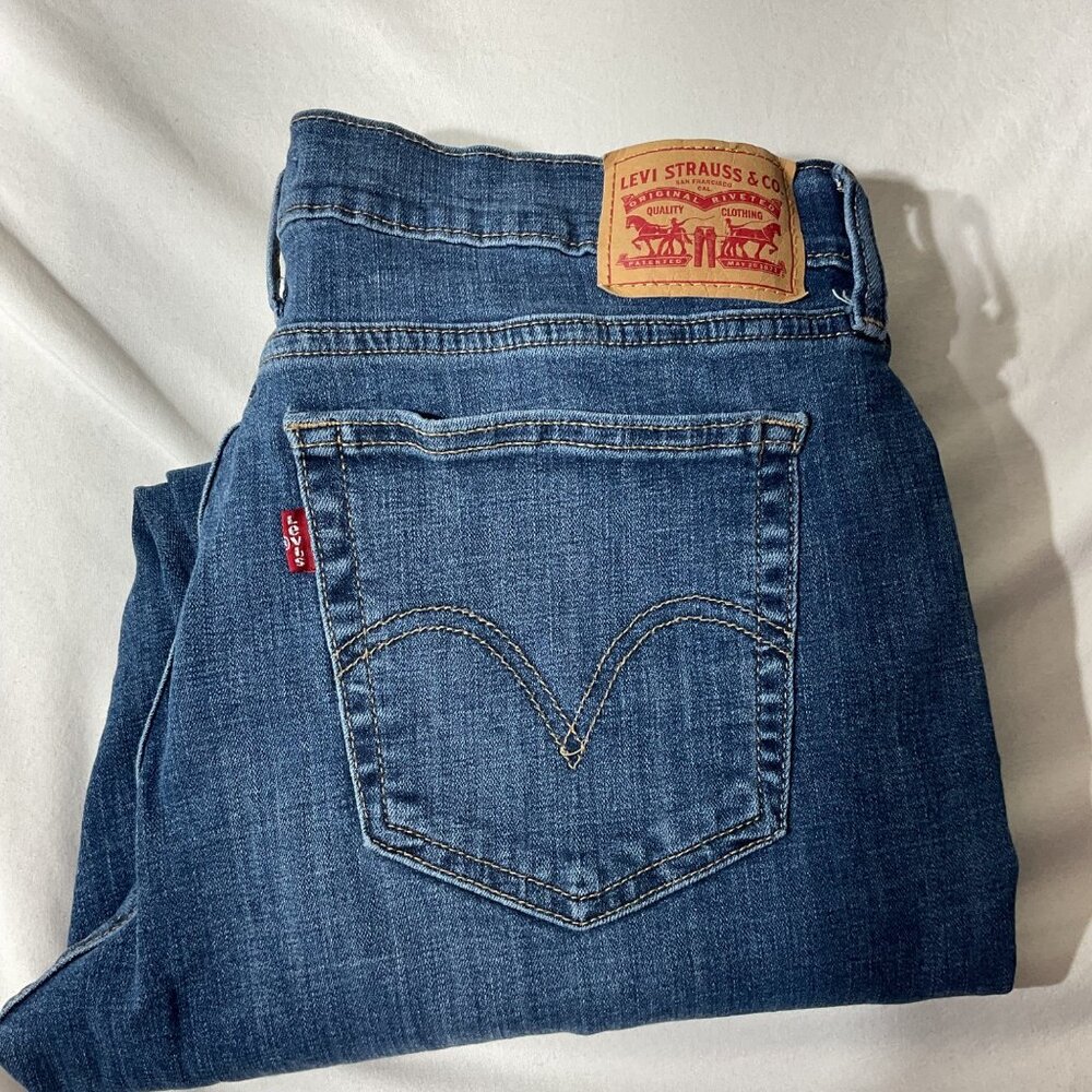 Levis Womens Distressed Blue Straight-Leg Jeans W31 L27 Cotton Denim Casual Wear